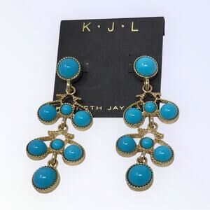 Kenneth Jay Lane NWT Earrings Gold-tone & Turquoise Blue Dangle Southwest Style